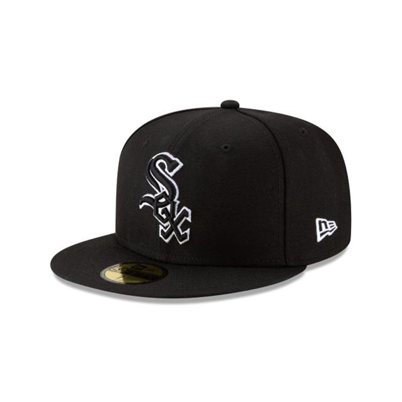 MLB Chicago White Sox Outline 59Fifty Fitted (PIO9873) - Black New Era Caps